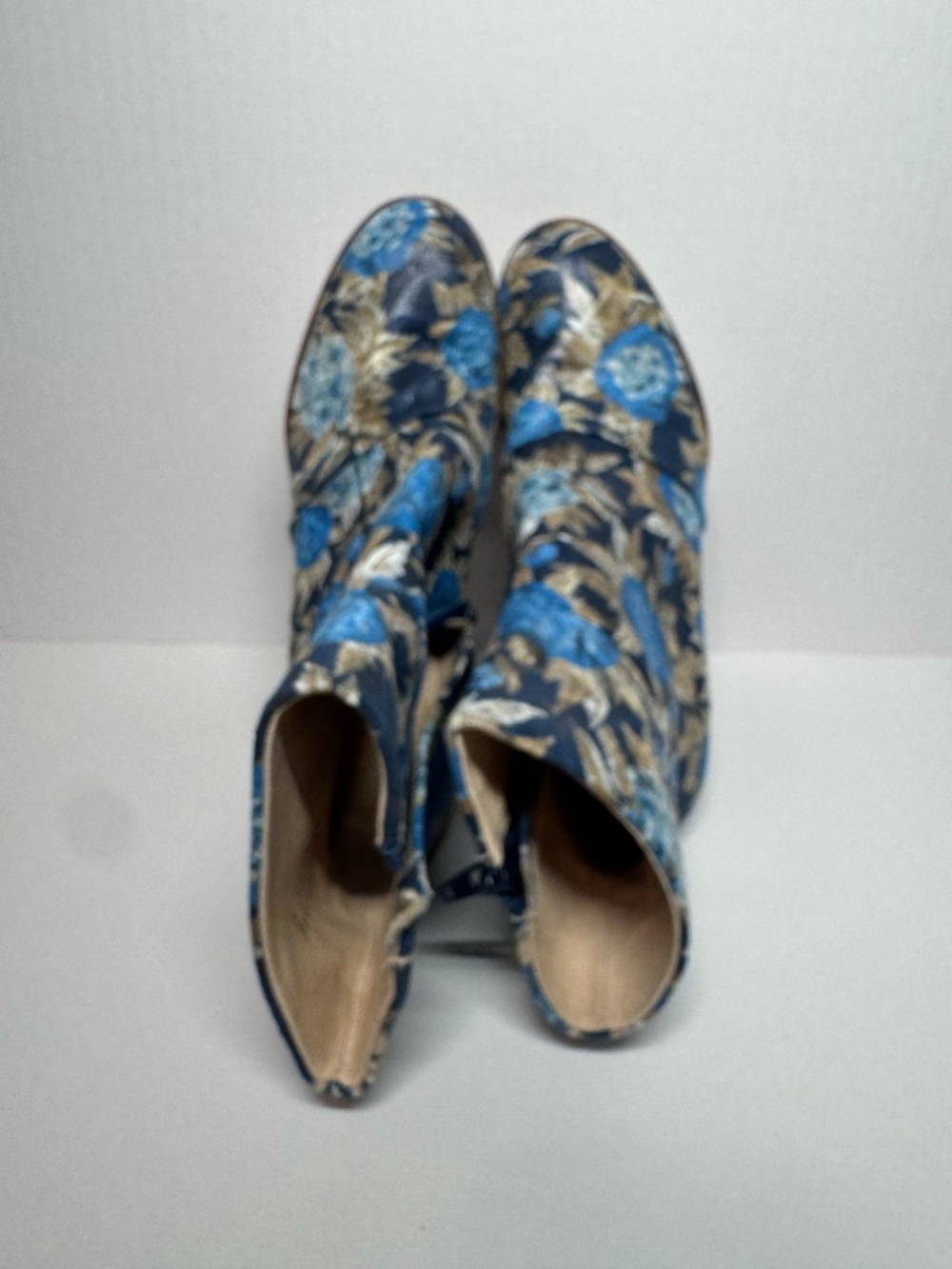 Cecelia New York NEW Floral Platform Ankle Boots S6 Blue Gold Statement Heels - Picture 5 of 15